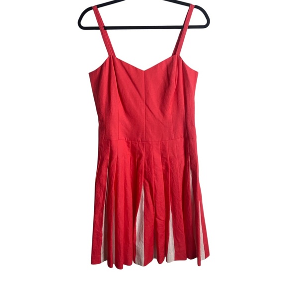 Boden Size 8 Linen Blend Pleated Dress Coral White Vacation Preppy Event Coktail - Picture 1 of 6